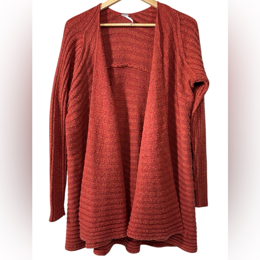 Free People Women's Terracotta Orange Open Front Wool Blend Cardigan Knit Size L